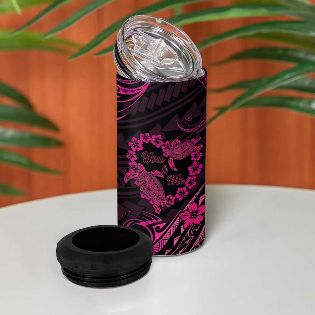 Polynesian Turtle Valentine 4 in 1 Can Cooler Tumbler You And Me Pink Hibiscus Heart LT01 - Polynesian Pride