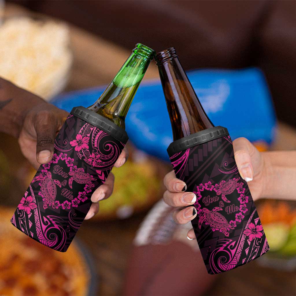Polynesian Turtle Valentine 4 in 1 Can Cooler Tumbler You And Me Pink Hibiscus Heart LT01 - Polynesian Pride
