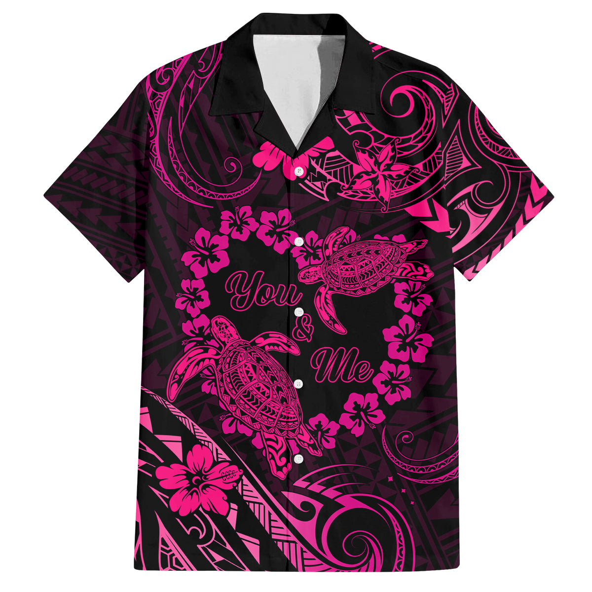 Polynesian Turtle Valentine Family Matching Tank Maxi Dress and Hawaiian Shirt You And Me Pink Hibiscus Heart LT01 Dad's Shirt - Short Sleeve Pink - Polynesian Pride