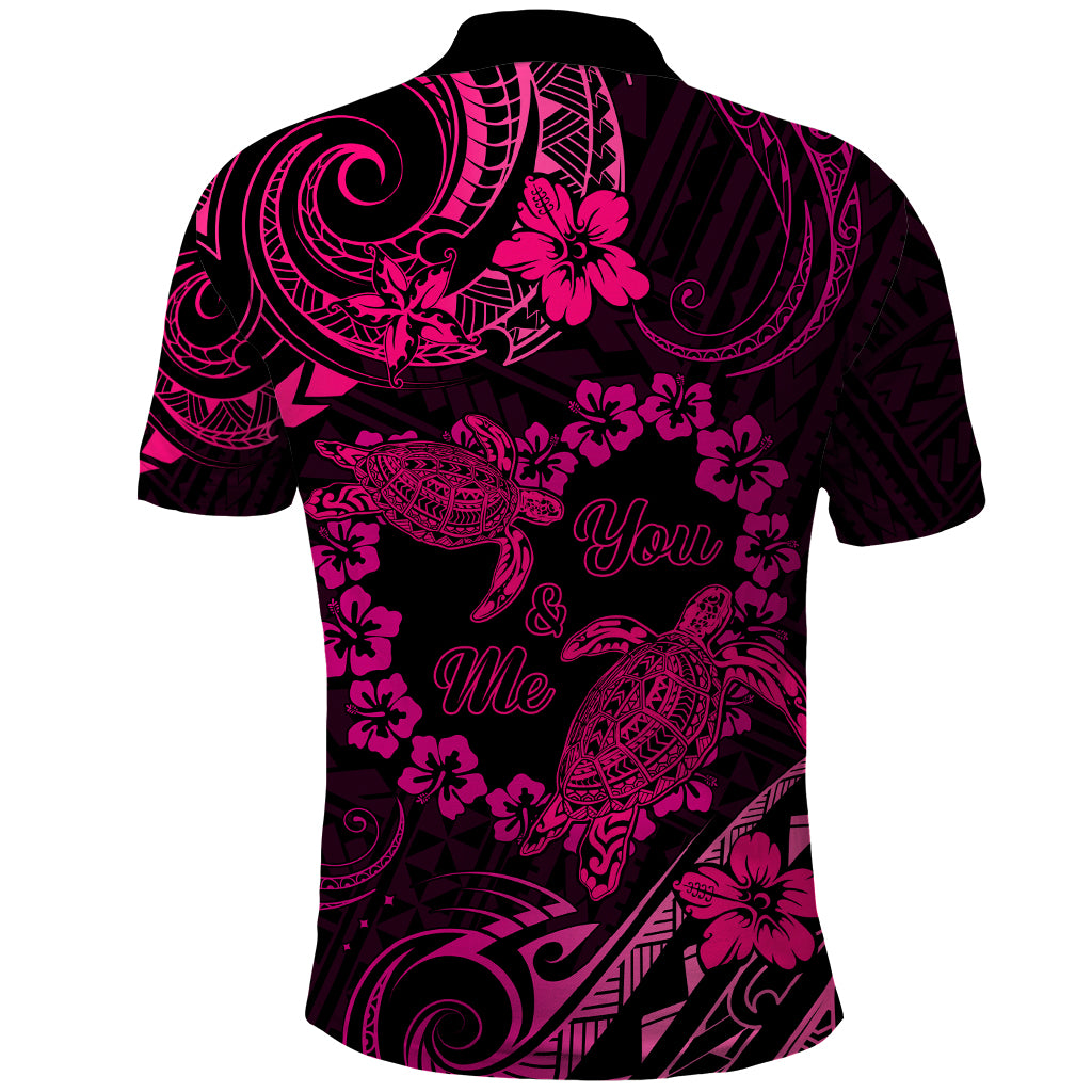 Polynesian Turtle Valentine Polo Shirt You And Me Pink Hibiscus Heart LT01 - Polynesian Pride