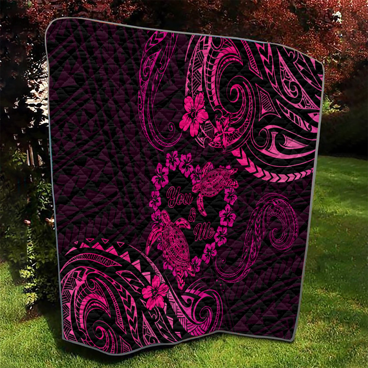 Polynesian Turtle Valentine Quilt You And Me Pink Hibiscus Heart LT01 - Polynesian Pride