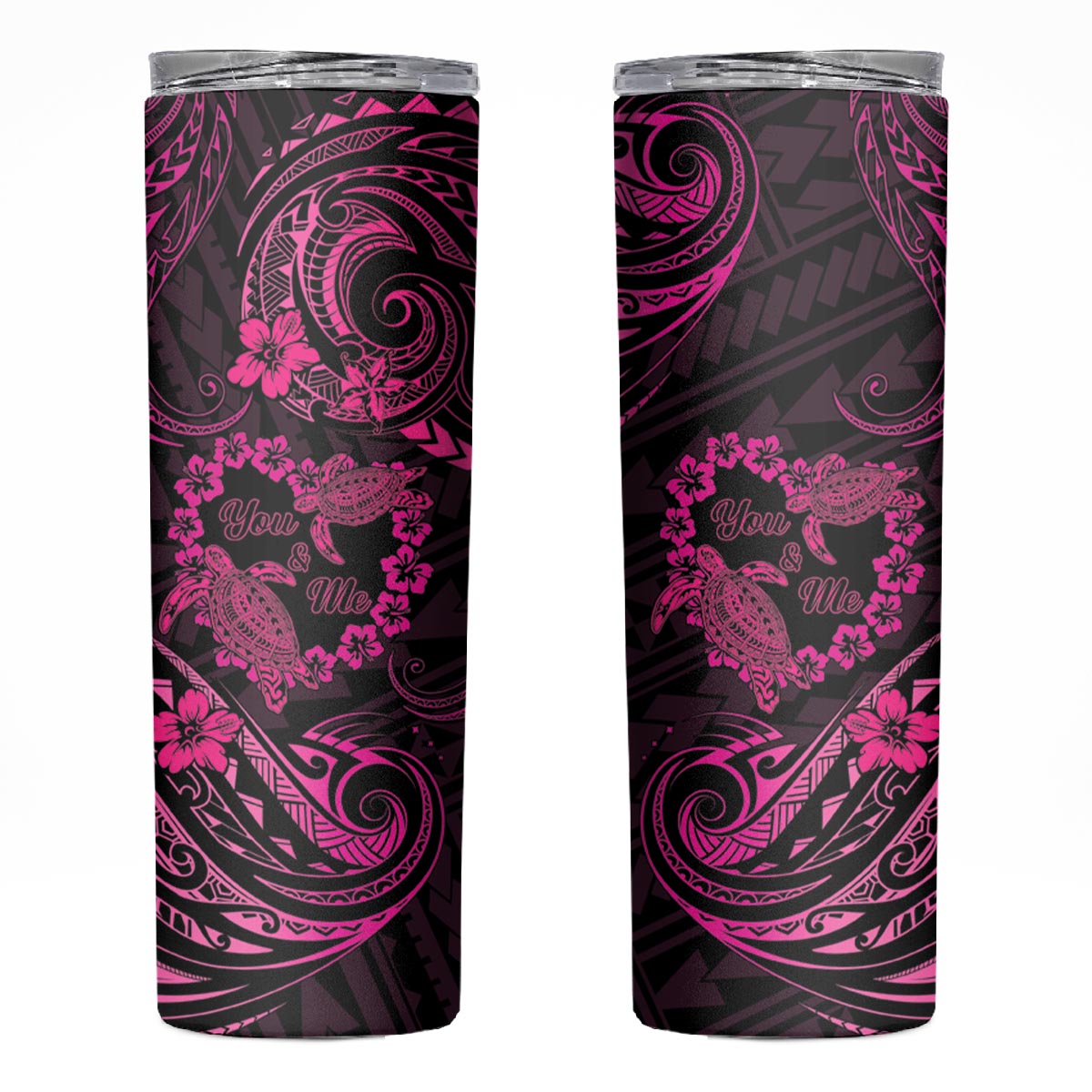 Polynesian Turtle Valentine Skinny Tumbler You And Me Pink Hibiscus Heart LT01 Pink - Polynesian Pride