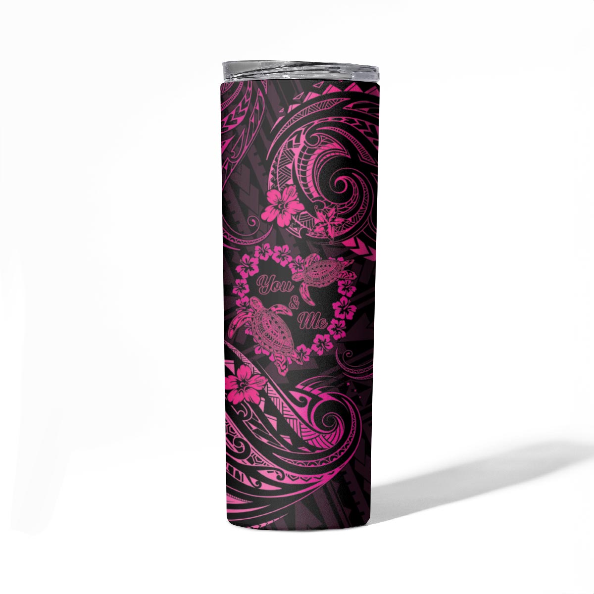 Polynesian Turtle Valentine Skinny Tumbler You And Me Pink Hibiscus Heart LT01 - Polynesian Pride