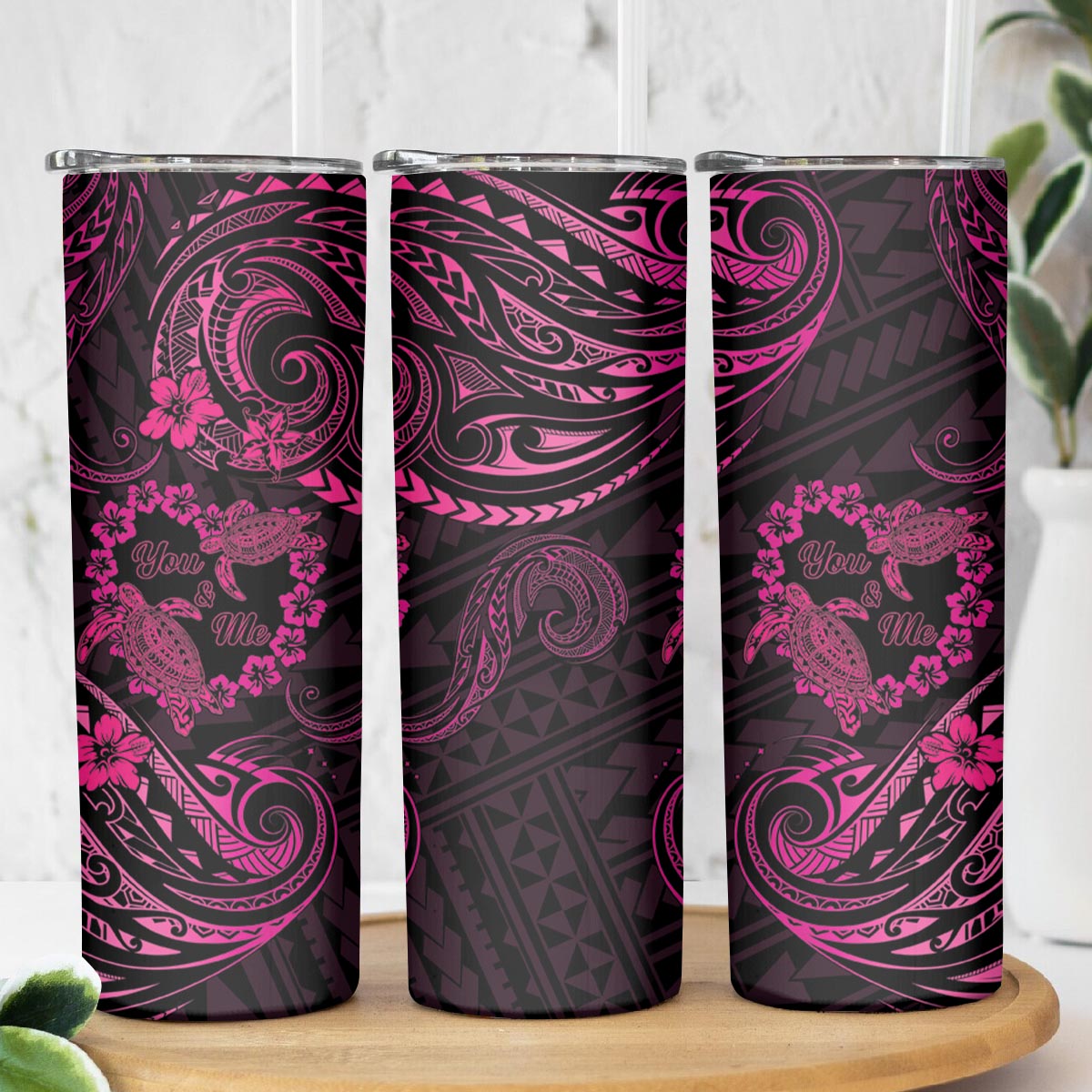 Polynesian Turtle Valentine Skinny Tumbler You And Me Pink Hibiscus Heart LT01 - Polynesian Pride