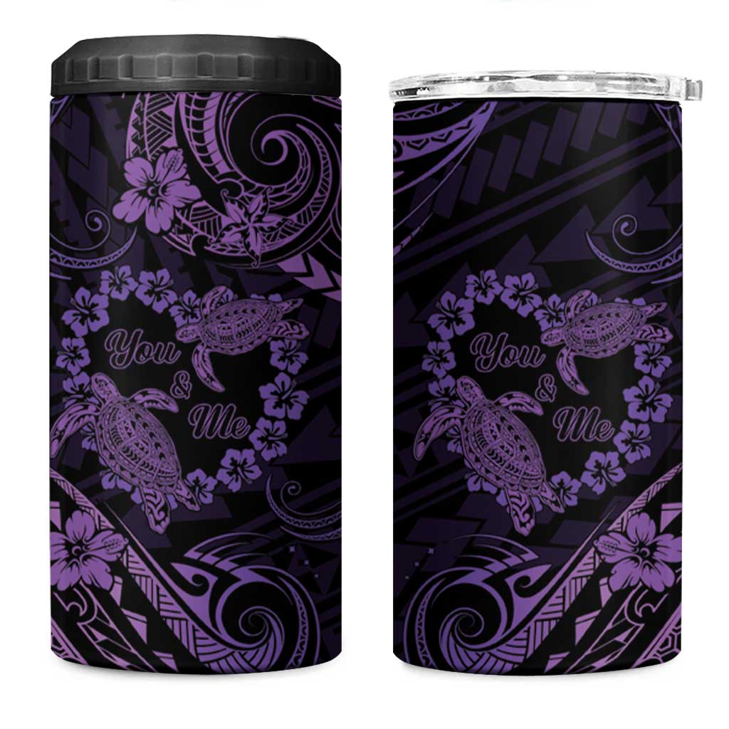 Polynesian Turtle Valentine 4 in 1 Can Cooler Tumbler You And Me Purple Hibiscus Heart LT01 One Size: 16 oz Purple - Polynesian Pride