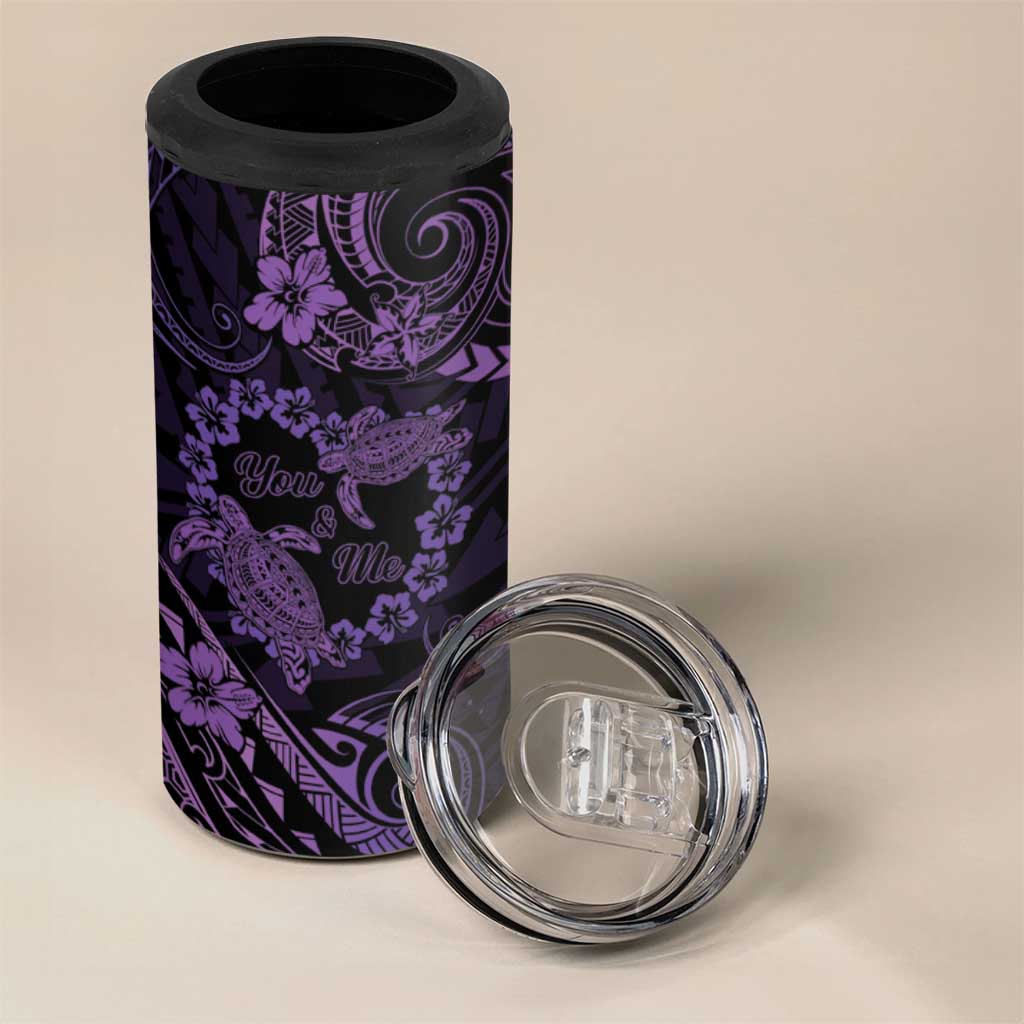 Polynesian Turtle Valentine 4 in 1 Can Cooler Tumbler You And Me Purple Hibiscus Heart LT01 - Polynesian Pride