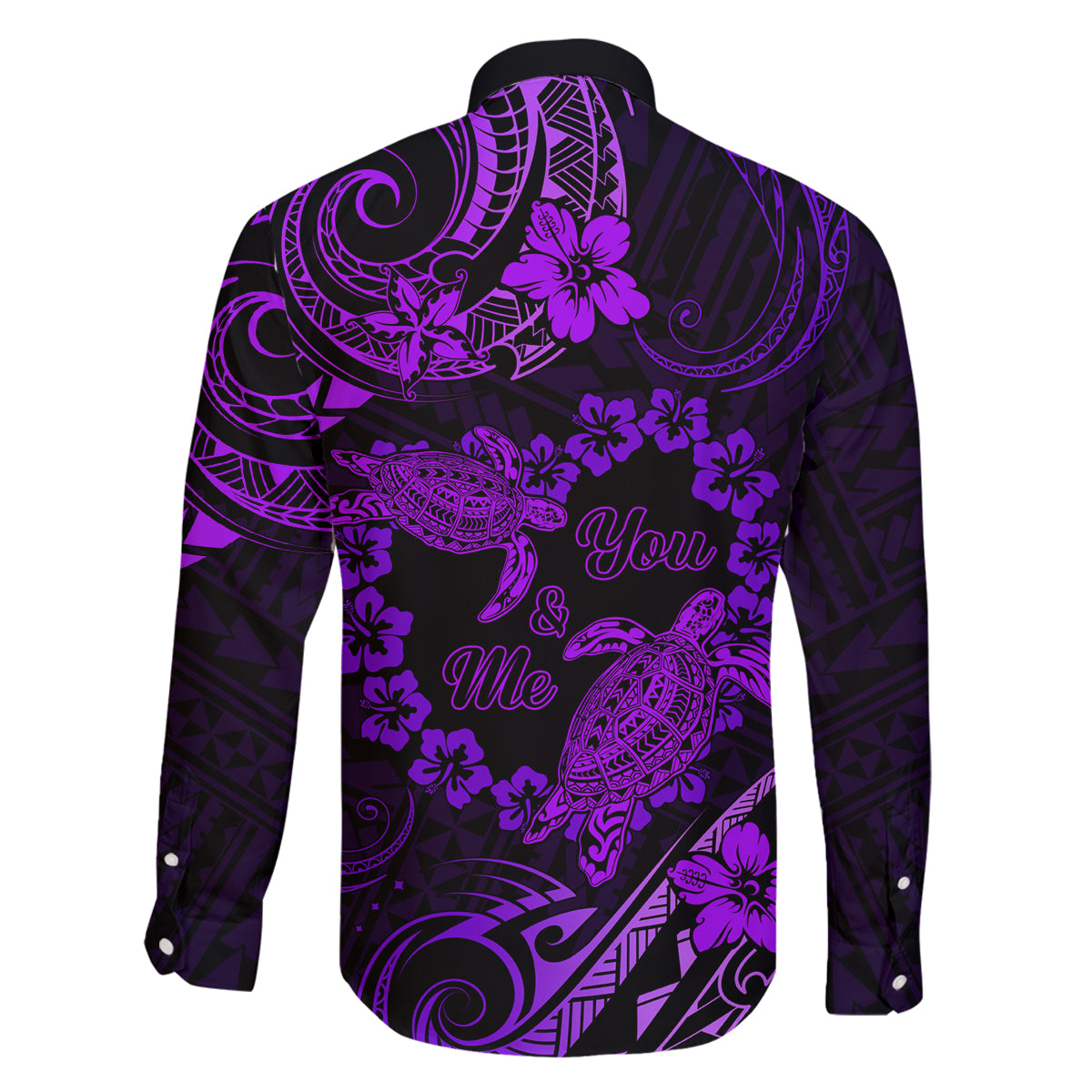 Polynesian Turtle Valentine Family Matching Tank Maxi Dress and Hawaiian Shirt You And Me Purple Hibiscus Heart LT01 - Polynesian Pride
