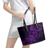 Polynesian Turtle Valentine Leather Tote Bag You And Me Purple Hibiscus Heart LT01 - Polynesian Pride
