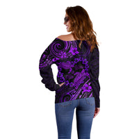Polynesian Turtle Valentine Off Shoulder Sweater You And Me Purple Hibiscus Heart LT01 - Polynesian Pride