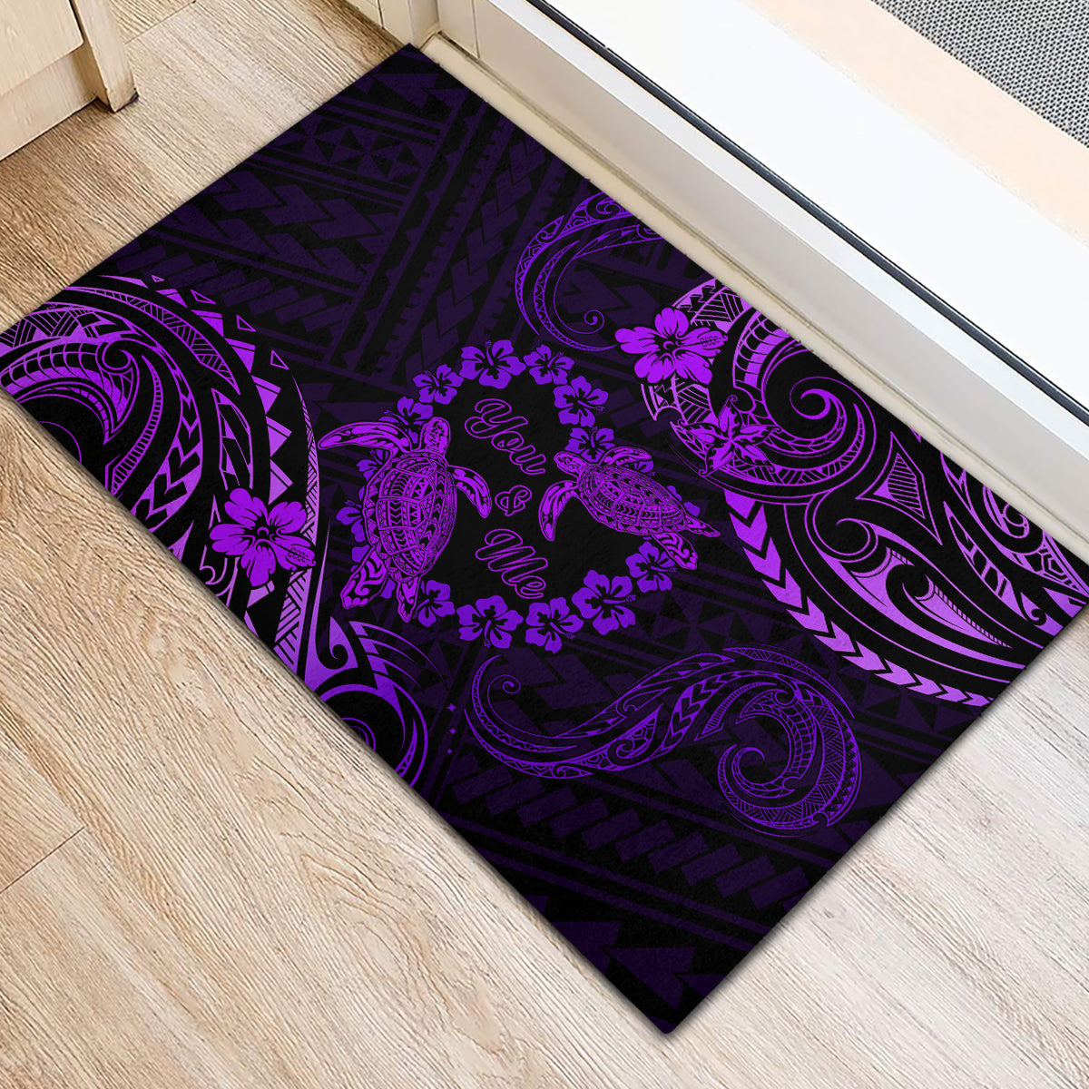 Polynesian Turtle Valentine Rubber Doormat You And Me Purple Hibiscus Heart LT01 - Polynesian Pride