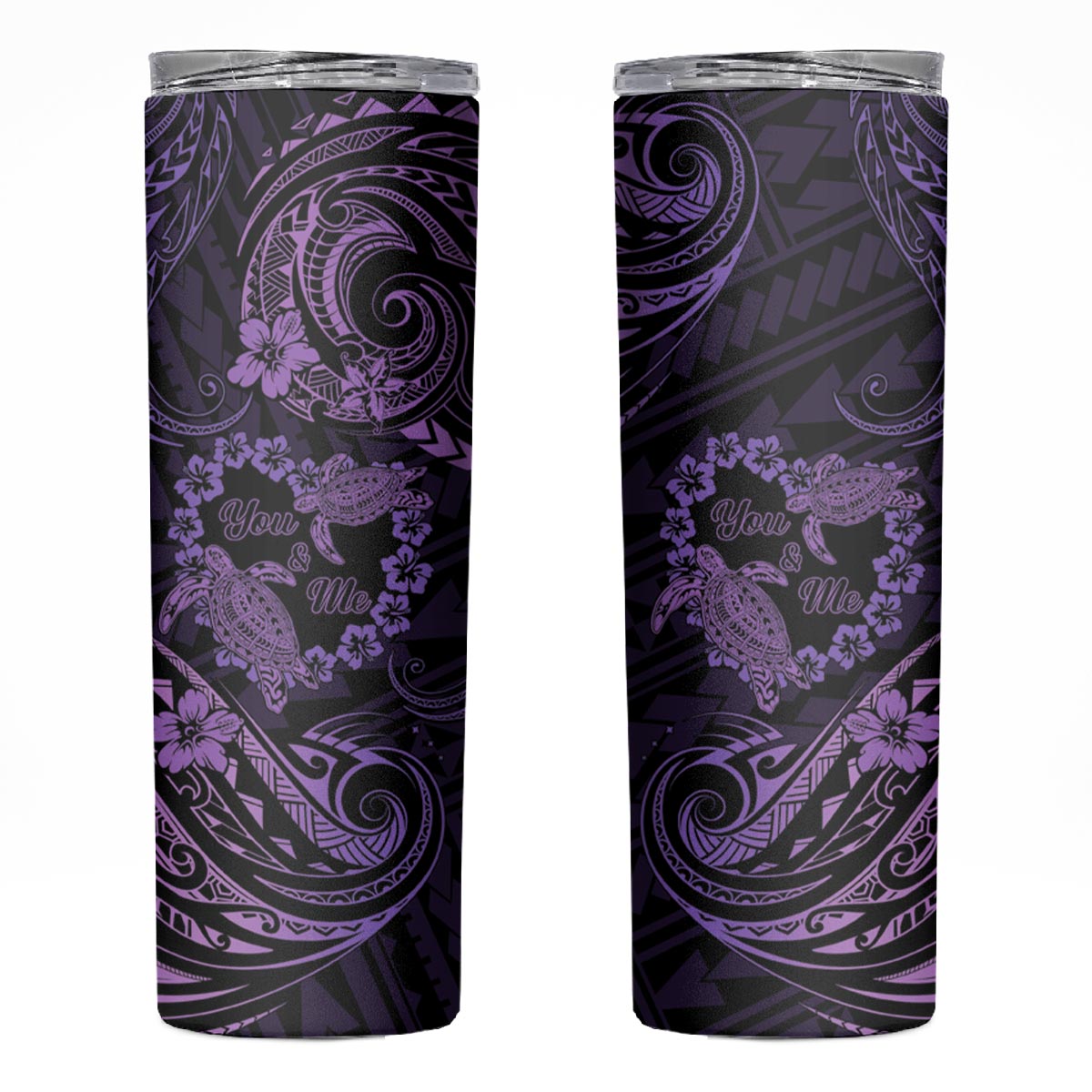Polynesian Turtle Valentine Skinny Tumbler You And Me Purple Hibiscus Heart LT01 Purple - Polynesian Pride