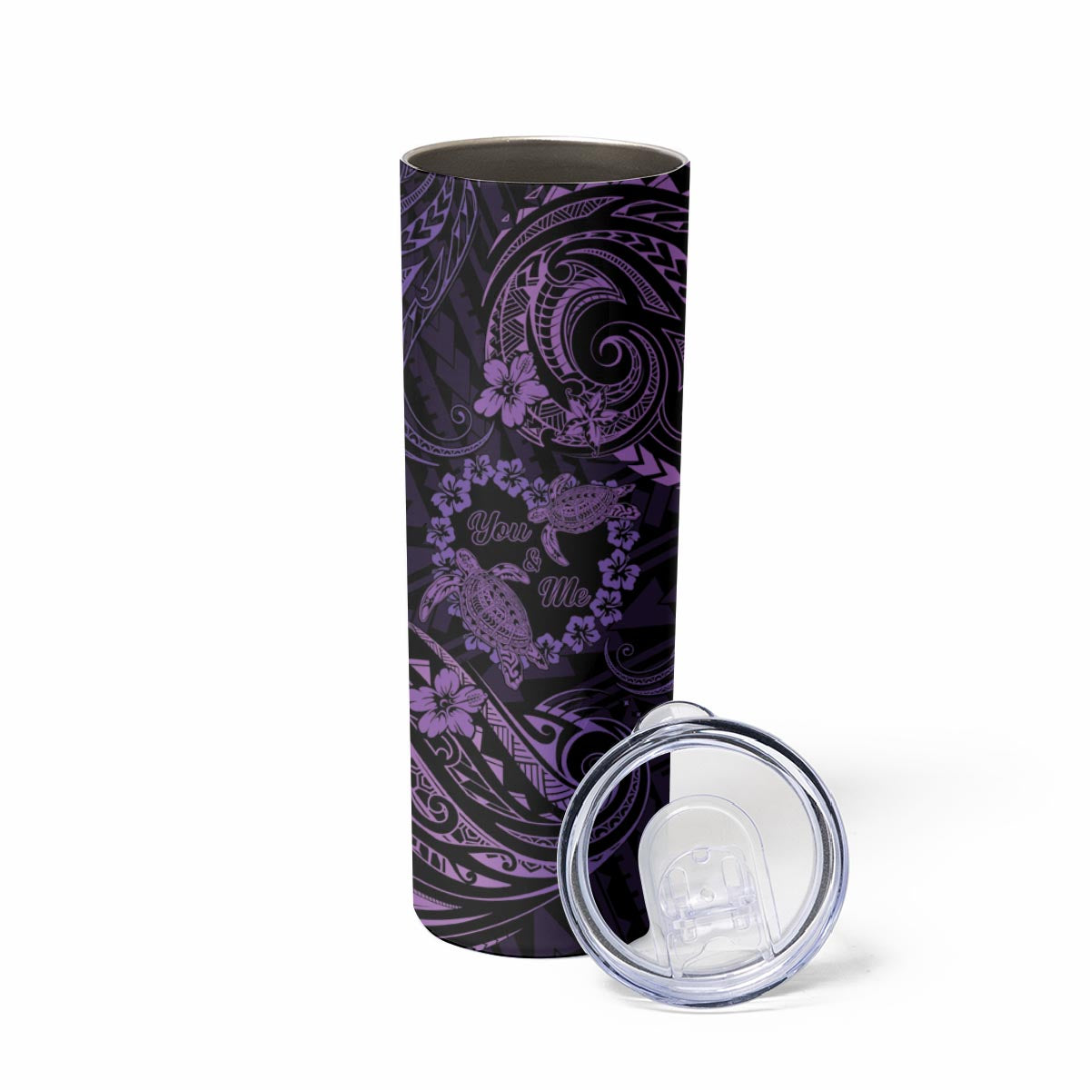 Polynesian Turtle Valentine Skinny Tumbler You And Me Purple Hibiscus Heart LT01 - Polynesian Pride