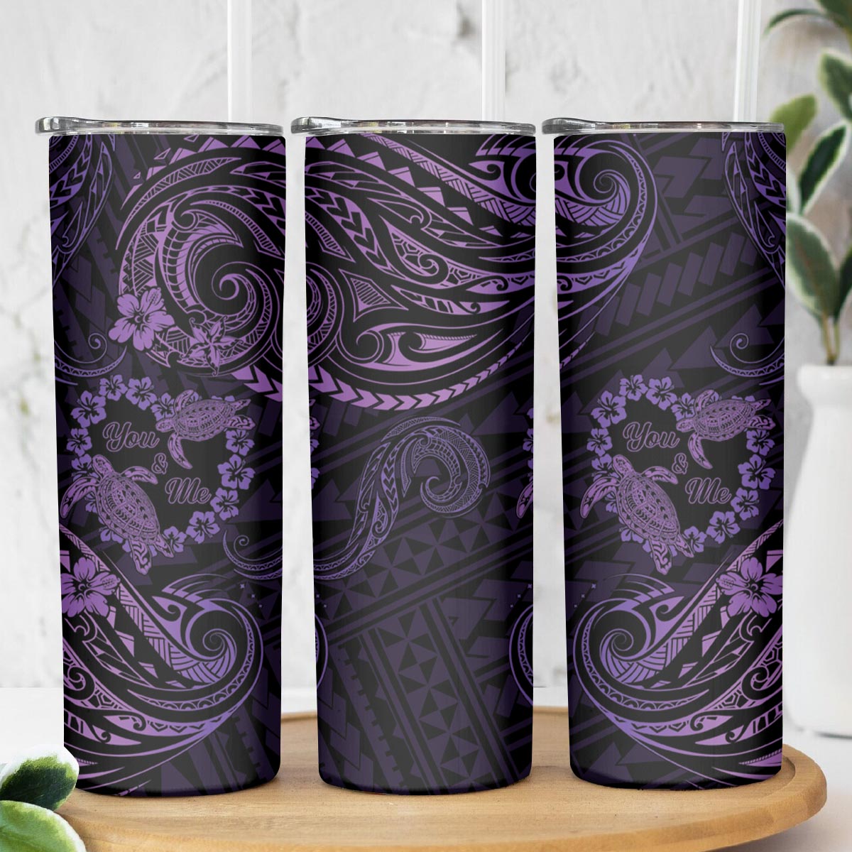Polynesian Turtle Valentine Skinny Tumbler You And Me Purple Hibiscus Heart LT01 - Polynesian Pride