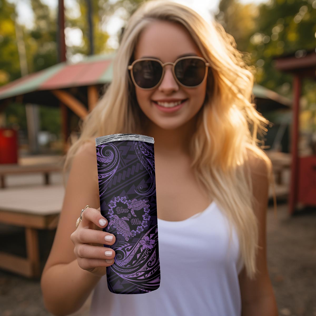 Polynesian Turtle Valentine Skinny Tumbler You And Me Purple Hibiscus Heart LT01 - Polynesian Pride