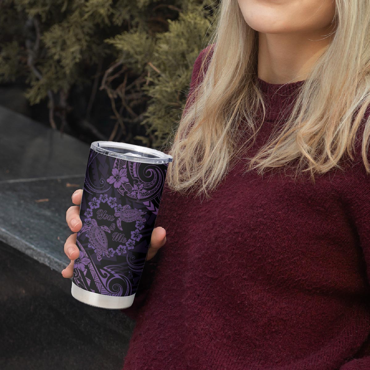 Polynesian Turtle Valentine Tumbler Cup You And Me Purple Hibiscus Heart