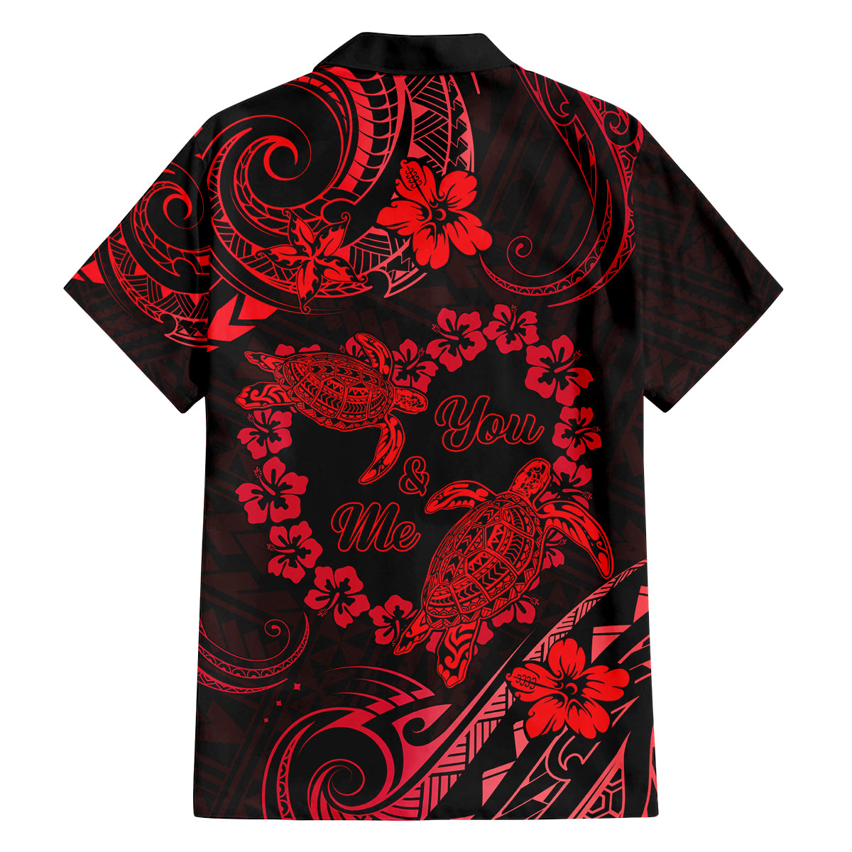 Polynesian Turtle Valentine Family Matching Off Shoulder Long Sleeve Dress and Hawaiian Shirt You And Me Red Hibiscus Heart LT01 - Polynesian Pride