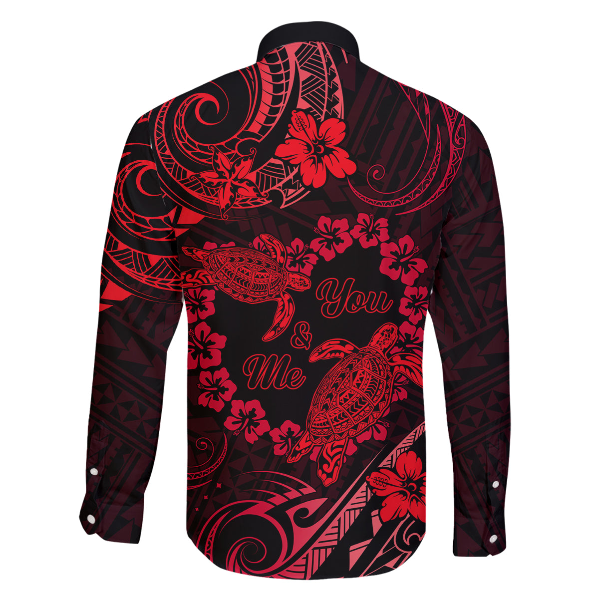 Polynesian Turtle Valentine Family Matching Off Shoulder Long Sleeve Dress and Hawaiian Shirt You And Me Red Hibiscus Heart LT01 - Polynesian Pride