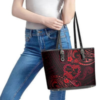 Polynesian Turtle Valentine Leather Tote Bag You And Me Red Hibiscus Heart LT01 - Polynesian Pride