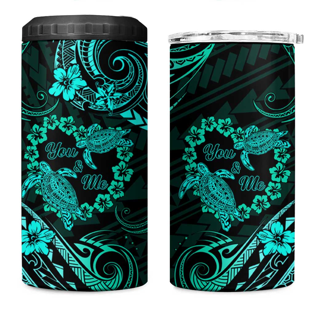 Polynesian Turtle Valentine 4 in 1 Can Cooler Tumbler You And Me Turquoise Hibiscus Heart LT01 One Size: 16 oz Turquoise - Polynesian Pride
