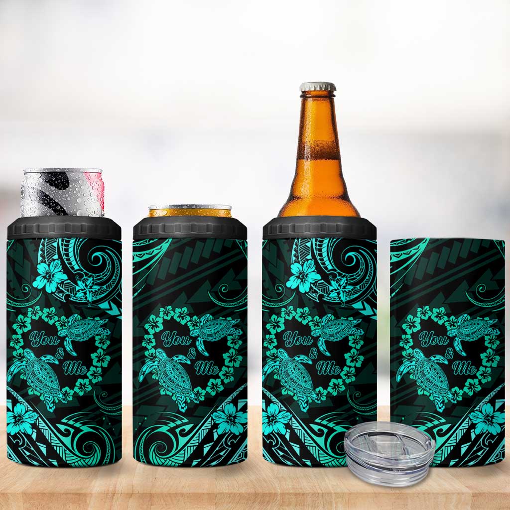 Polynesian Turtle Valentine 4 in 1 Can Cooler Tumbler You And Me Turquoise Hibiscus Heart LT01 - Polynesian Pride