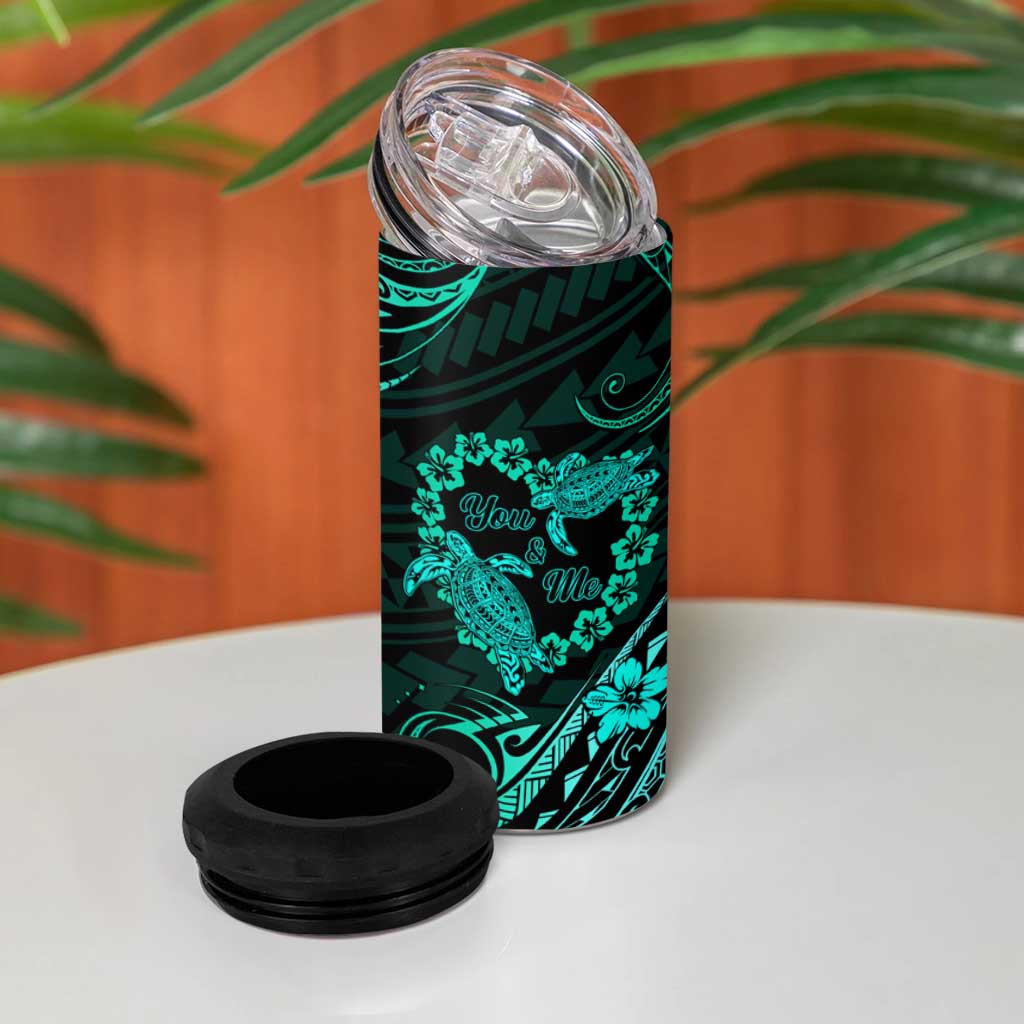 Polynesian Turtle Valentine 4 in 1 Can Cooler Tumbler You And Me Turquoise Hibiscus Heart LT01 - Polynesian Pride