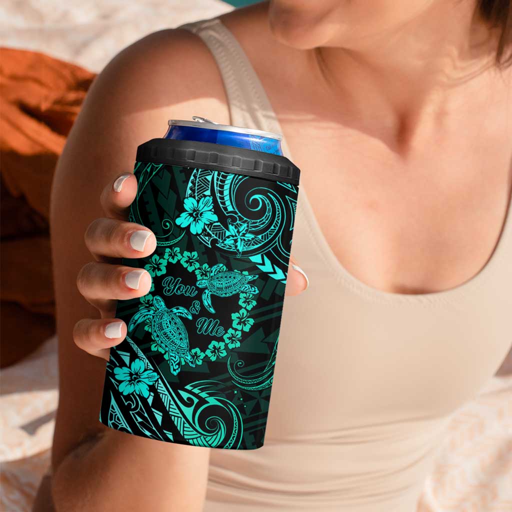 Polynesian Turtle Valentine 4 in 1 Can Cooler Tumbler You And Me Turquoise Hibiscus Heart LT01 - Polynesian Pride