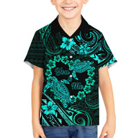 Polynesian Turtle Valentine Family Matching Off Shoulder Long Sleeve Dress and Hawaiian Shirt You And Me Turquoise Hibiscus Heart LT01 Son's Shirt Turquoise - Polynesian Pride