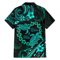 Polynesian Turtle Valentine Family Matching Off Shoulder Maxi Dress and Hawaiian Shirt You And Me Turquoise Hibiscus Heart LT01 - Polynesian Pride