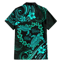 Polynesian Turtle Valentine Family Matching Short Sleeve Bodycon Dress and Hawaiian Shirt You And Me Turquoise Hibiscus Heart LT01 - Polynesian Pride