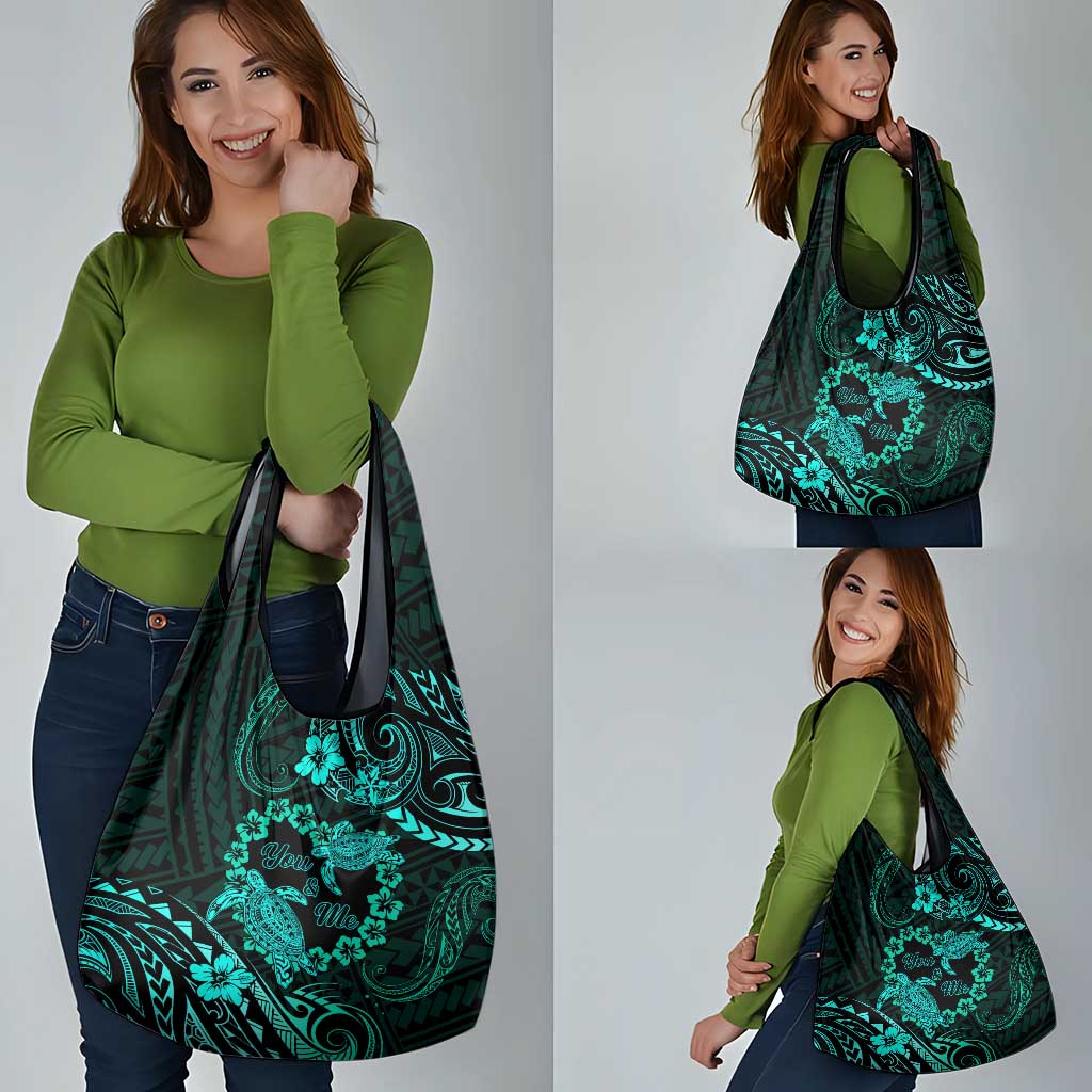 Polynesian Turtle Valentine Grocery Bag You And Me Turquoise Hibiscus Heart