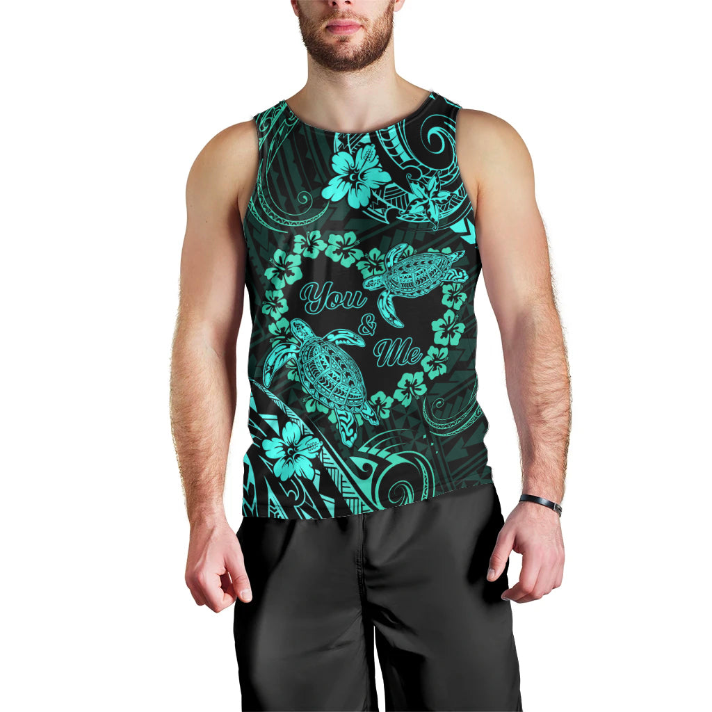 Polynesian Turtle Valentine Men Tank Top You And Me Turquoise Hibiscus Heart LT01 - Polynesian Pride