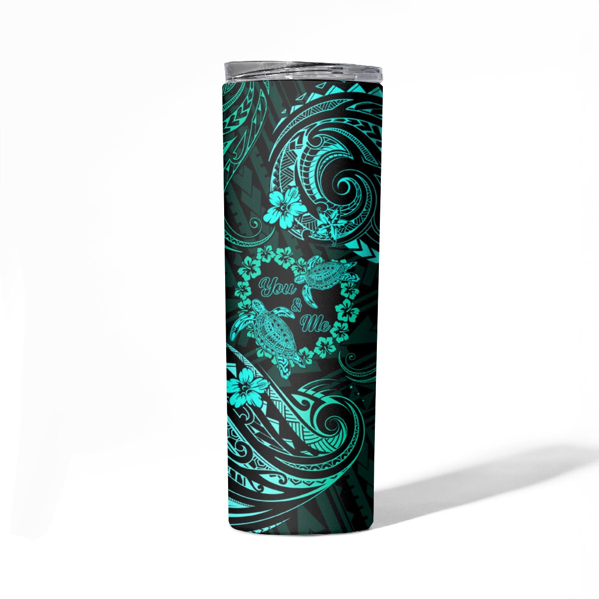 Polynesian Turtle Valentine Skinny Tumbler You And Me Turquoise Hibiscus Heart LT01 - Polynesian Pride