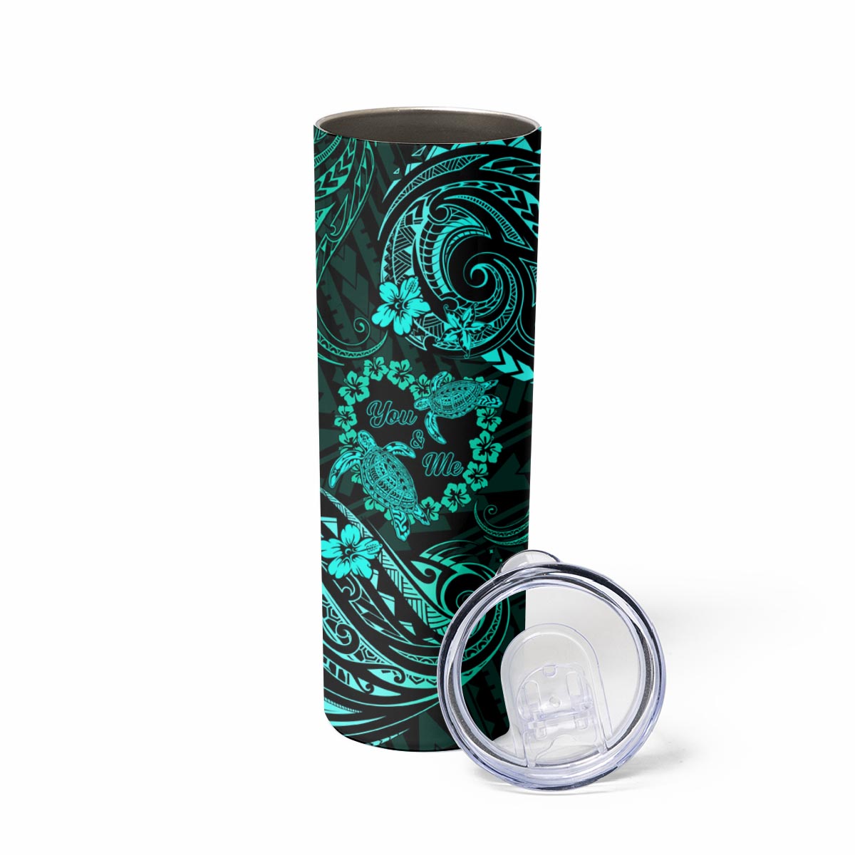 Polynesian Turtle Valentine Skinny Tumbler You And Me Turquoise Hibiscus Heart LT01 - Polynesian Pride