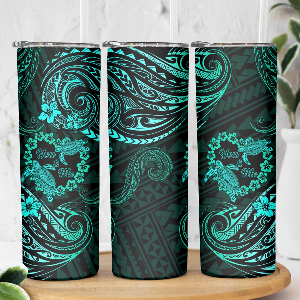 Polynesian Turtle Valentine Skinny Tumbler You And Me Turquoise Hibiscus Heart LT01 - Polynesian Pride