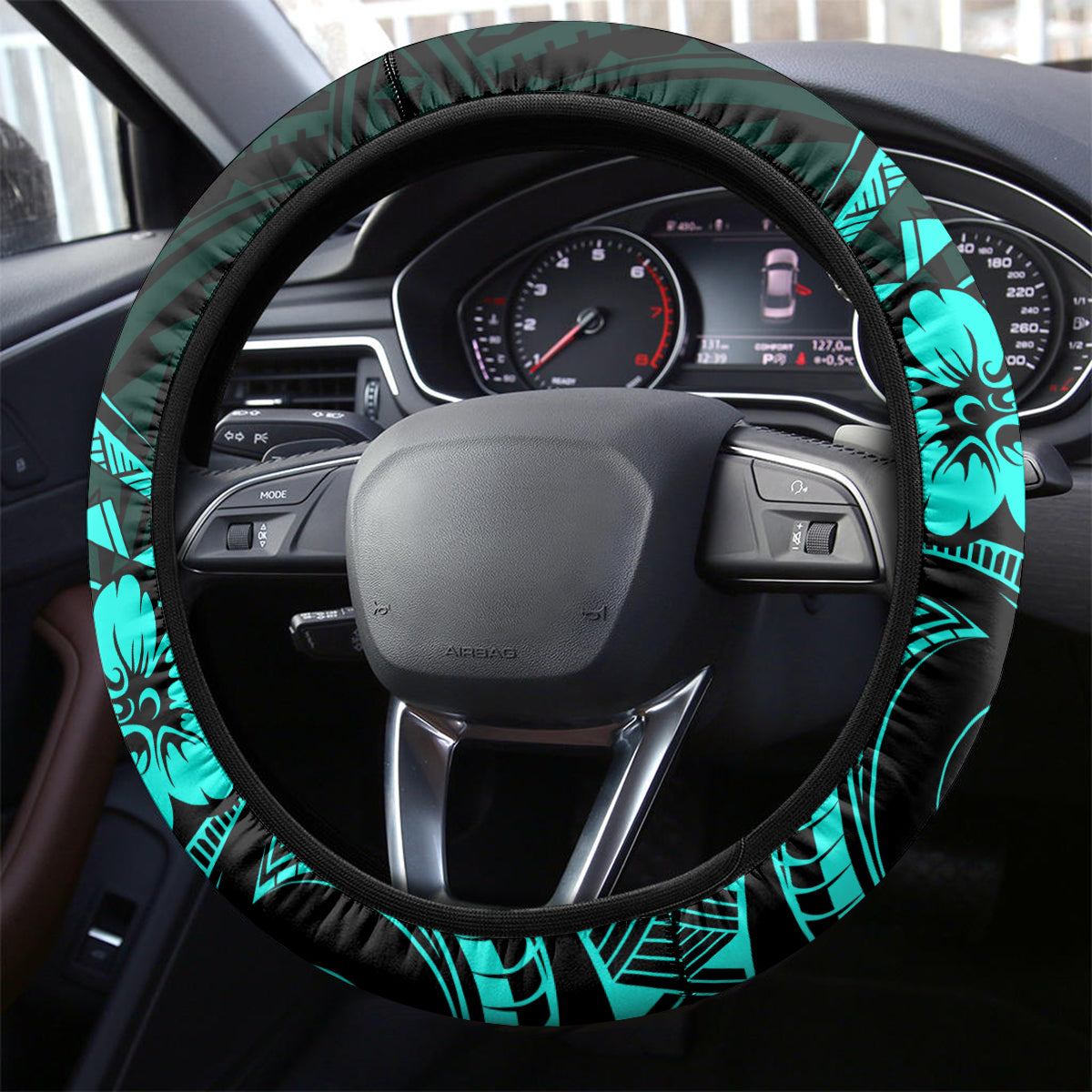 Polynesian Turtle Valentine Steering Wheel Cover You And Me Turquoise Hibiscus Heart LT01 - Polynesian Pride