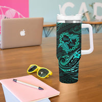 Polynesian Turtle Valentine Tumbler With Handle You And Me Turquoise Hibiscus Heart