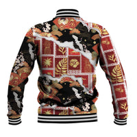 Hawaii Japanese Culture Black Baseball Jacket Spring Cranes Aloha Pattern