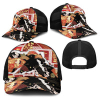 Hawaii Japanese Culture Black Baseball Net Cap Spring Cranes Aloha Pattern