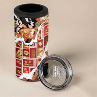 Hawaii Japanese Culture Black 4 in 1 Can Cooler Tumbler Spring Cranes Aloha Pattern