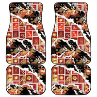Hawaii Japanese Culture Black Car Mats Spring Cranes Aloha Pattern
