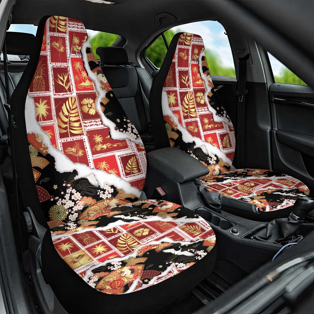 Hawaii Japanese Culture Black Car Seat Cover Spring Cranes Aloha Pattern LT01 One Size Black - Polynesian Pride