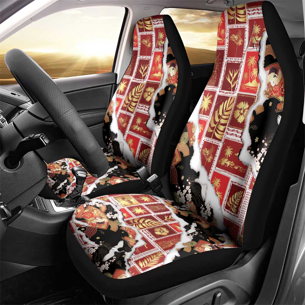 Hawaii Japanese Culture Black Car Seat Cover Spring Cranes Aloha Pattern LT01 - Polynesian Pride
