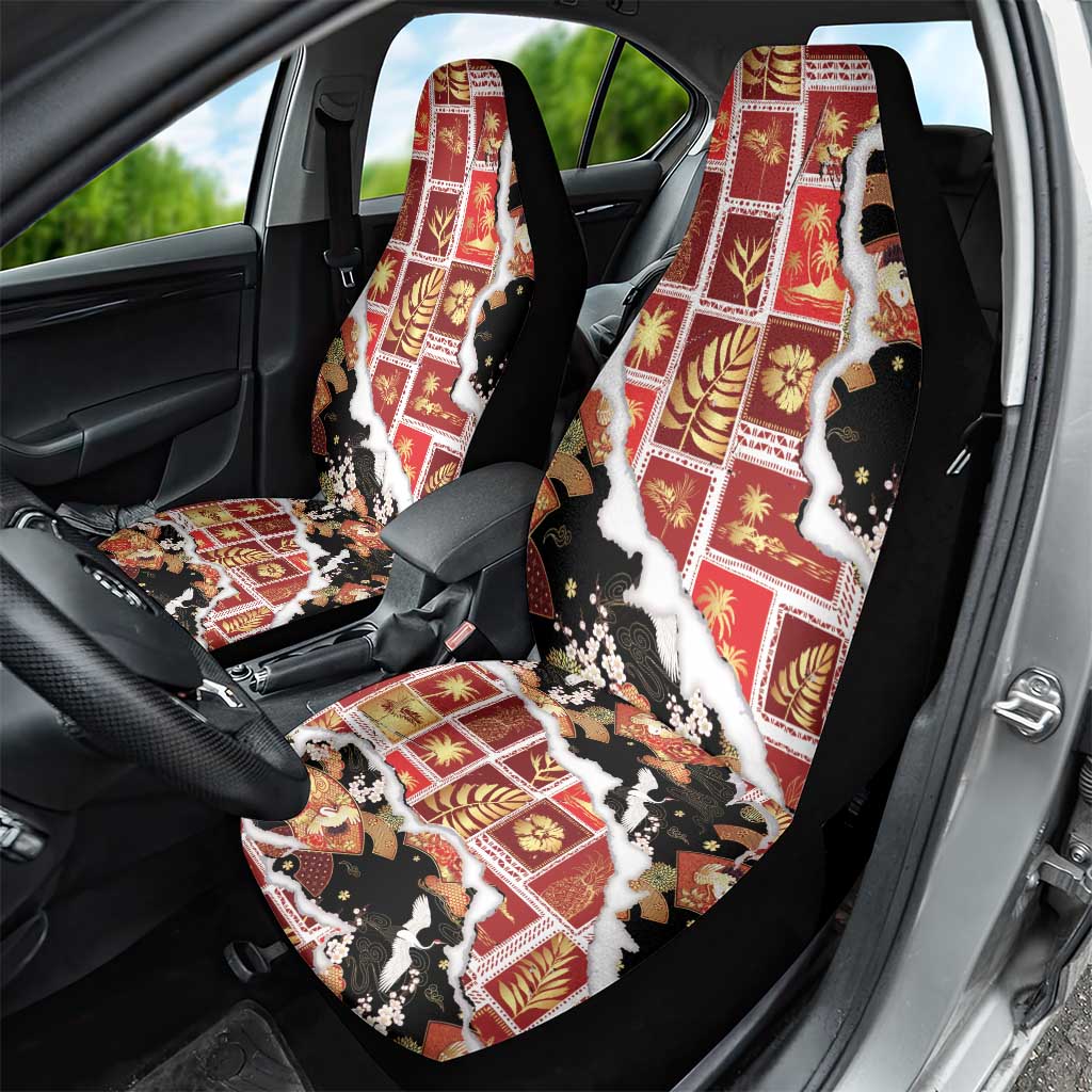 Hawaii Japanese Culture Black Car Seat Cover Spring Cranes Aloha Pattern LT01 - Polynesian Pride