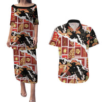 Hawaii Japanese Culture Black Couples Matching Puletasi and Hawaiian Shirt Spring Cranes Aloha Pattern LT01 Black - Polynesian Pride