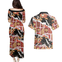 Hawaii Japanese Culture Black Couples Matching Puletasi and Hawaiian Shirt Spring Cranes Aloha Pattern LT01 - Polynesian Pride