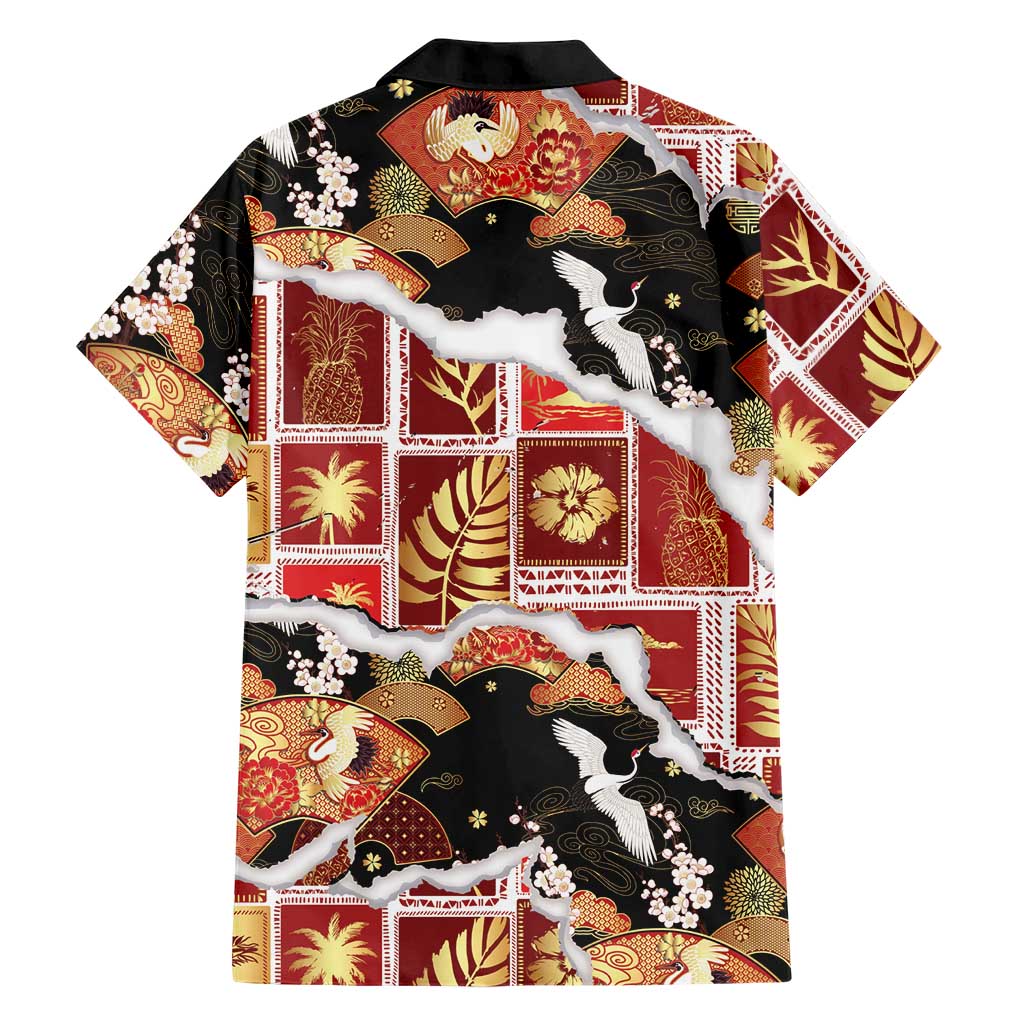 Hawaii Japanese Culture Black Family Matching Mermaid Dress and Hawaiian Shirt Spring Cranes Aloha Pattern LT01 - Polynesian Pride