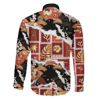 Hawaii Japanese Culture Black Family Matching Off The Shoulder Long Sleeve Dress and Hawaiian Shirt Spring Cranes Aloha Pattern LT01 - Polynesian Pride