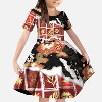 Hawaii Japanese Culture Black Family Matching Off Shoulder Maxi Dress and Hawaiian Shirt Spring Cranes Aloha Pattern LT01 Daughter's Dress Black - Polynesian Pride