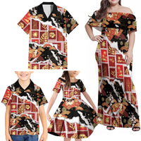 Hawaii Japanese Culture Black Family Matching Off Shoulder Maxi Dress and Hawaiian Shirt Spring Cranes Aloha Pattern LT01 - Polynesian Pride