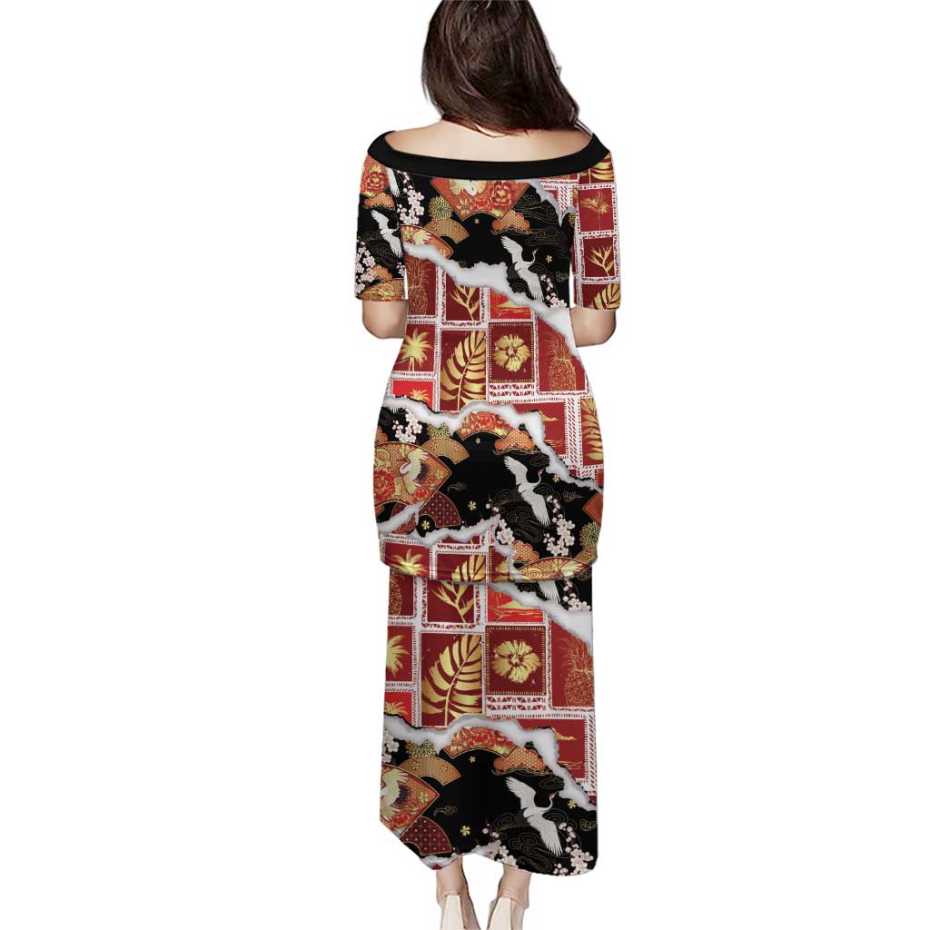 Hawaii Japanese Culture Black Family Matching Puletasi and Hawaiian Shirt Spring Cranes Aloha Pattern LT01 - Polynesian Pride
